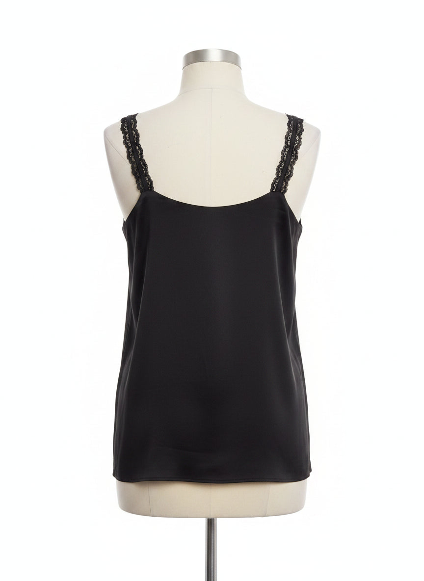 WHBM · Drape Neck Black Lace Trim · Medium · Black