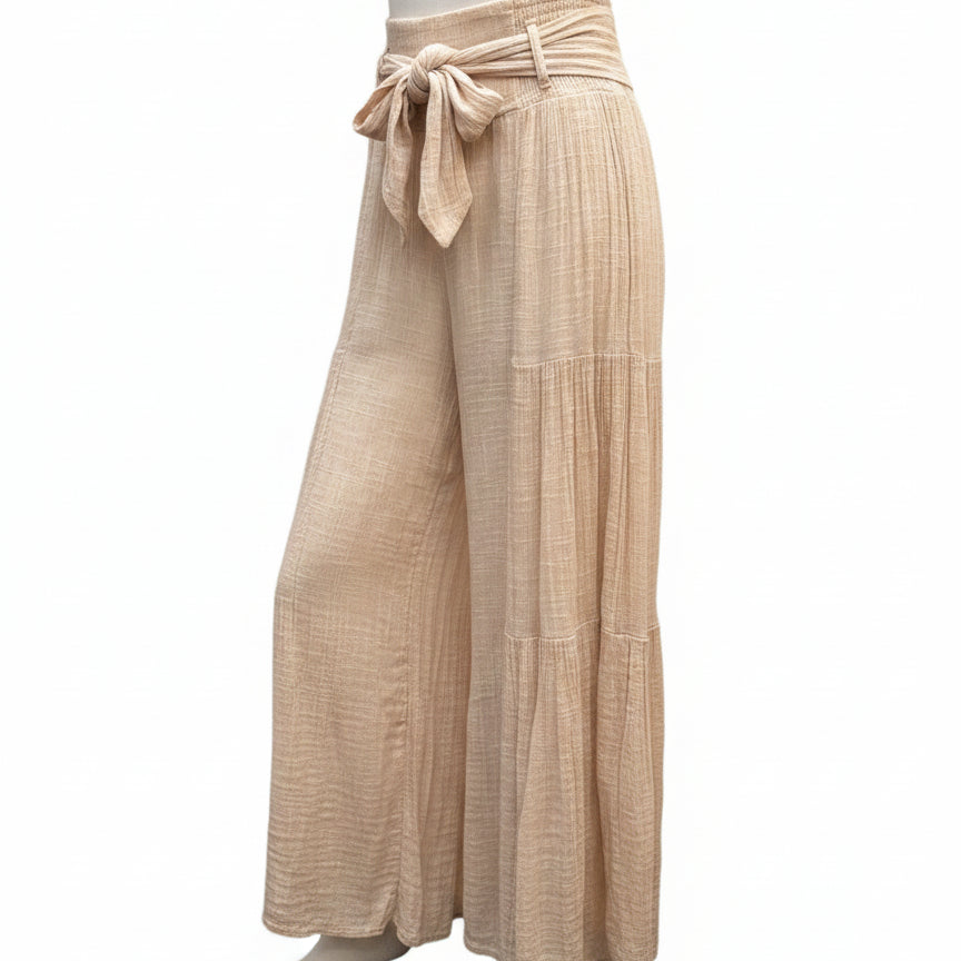FreePeople · Cotton Blend Good Day Tie Waist Wide Leg Pants · Medium · Blush