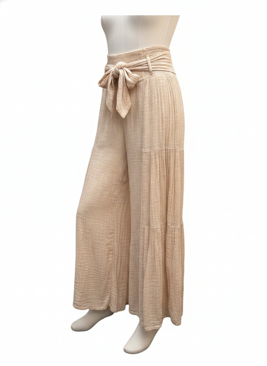 FreePeople · Cotton Blend Good Day Tie Waist Wide Leg Pants · Medium · Blush
