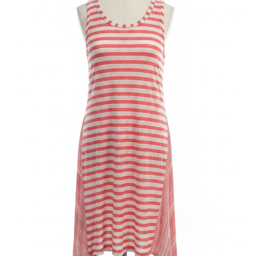 Sundance · The Calpurnia Linen Striped Dress w/Slip · Large · CoralCream