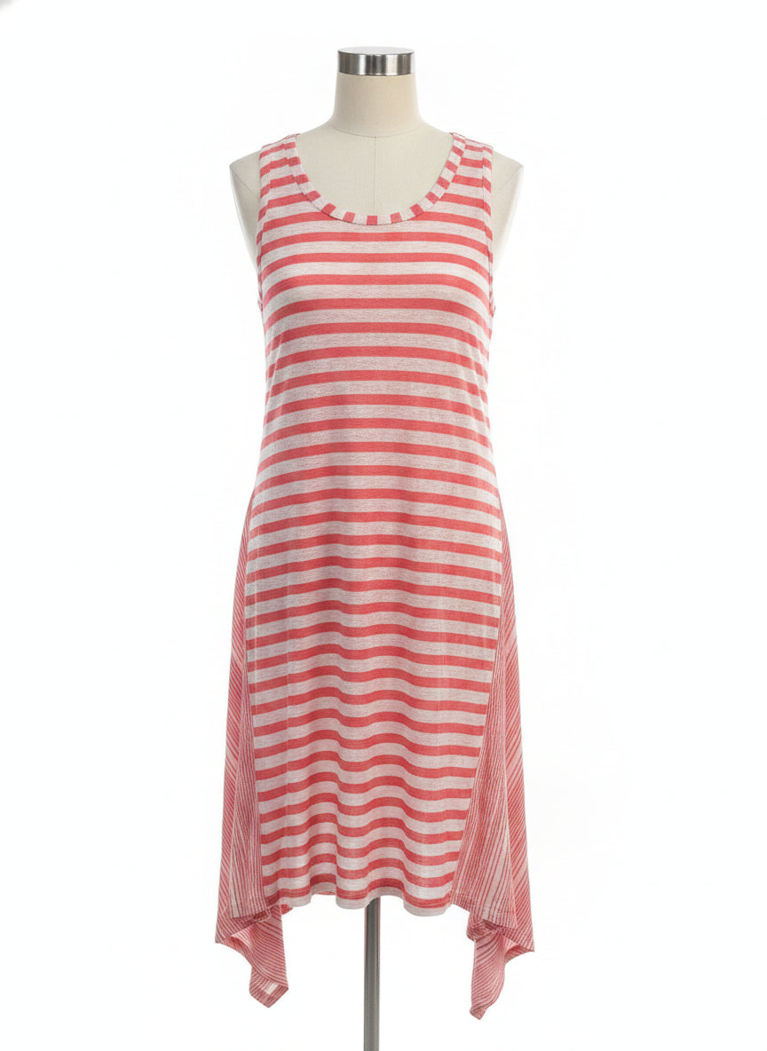 Sundance · The Calpurnia Linen Striped Dress w/Slip · Large · CoralCream