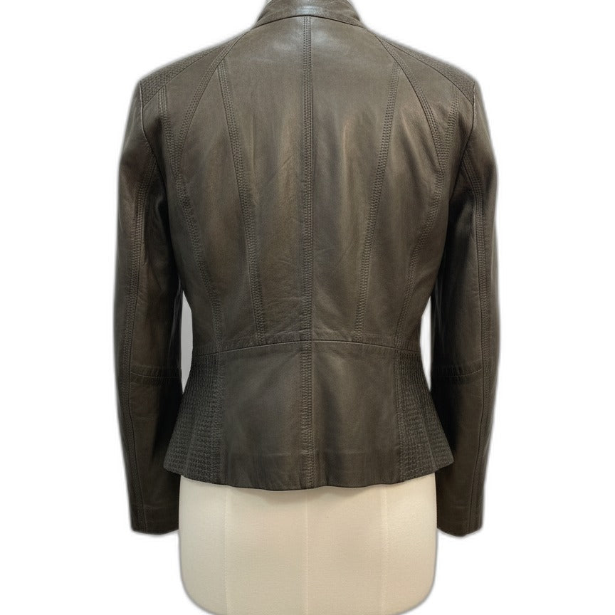 Bernardo · Leather Zip-Up Jacket w/Mandarin Collar · 2X · Olive
