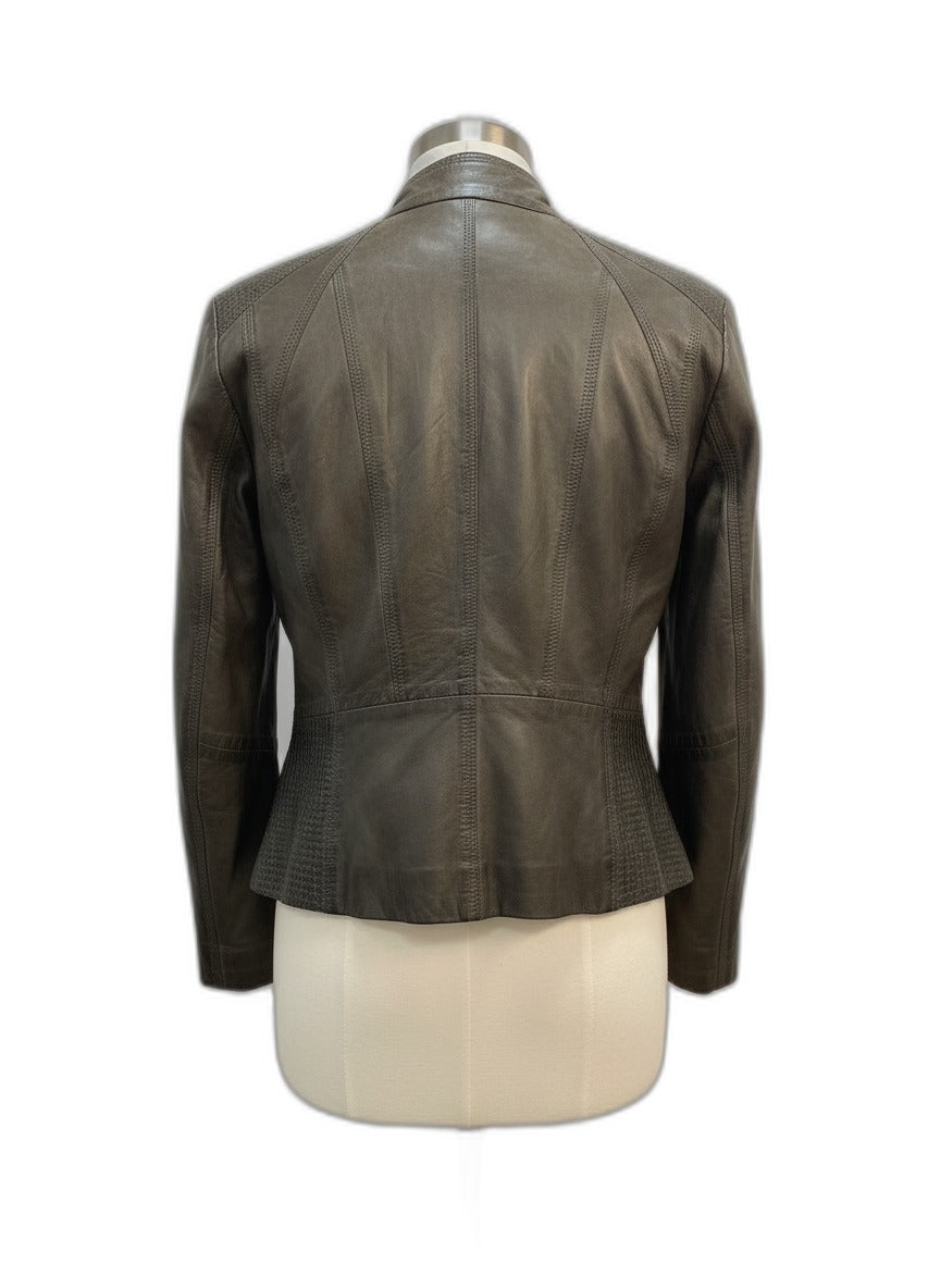 Bernardo · Leather Zip-Up Jacket w/Mandarin Collar · 2X · Olive