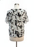 Kasper · Flutter Sleeve Top · Large · BlackGray Sheer Floral