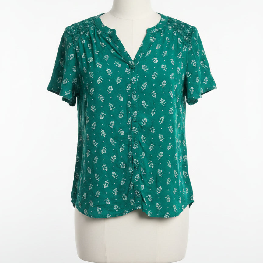 Croft&Barrow · Smocked Detail Teal Floral Print · Small · Teal Floral Print
