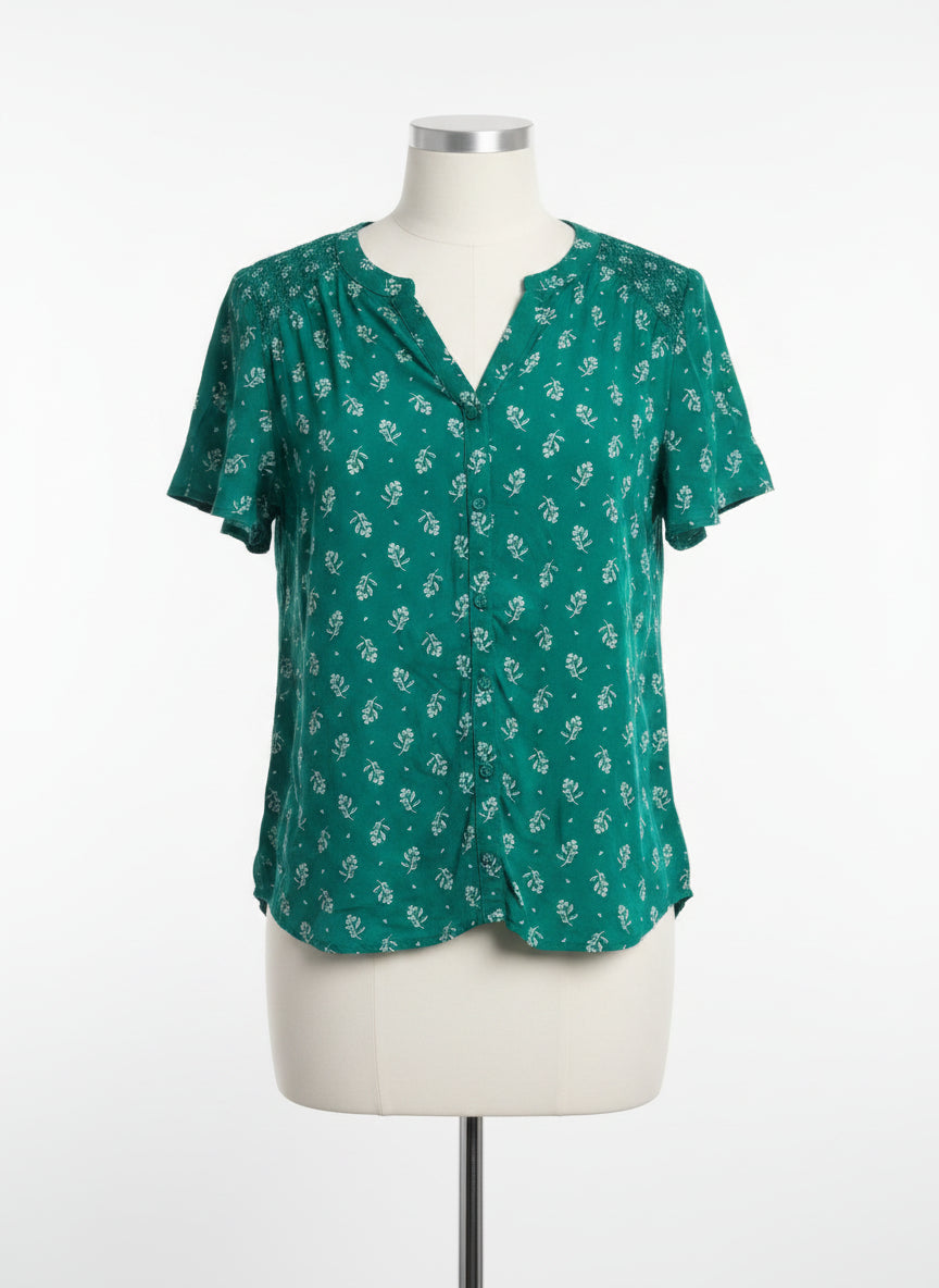 Croft&Barrow · Smocked Detail Teal Floral Print · Small · Teal Floral Print