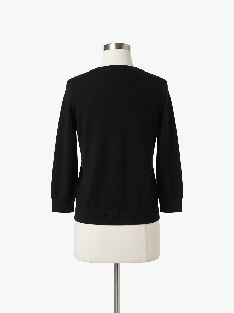 Alfani · 100% Silk Woven Trim Collar Detail · Large Petite · Black