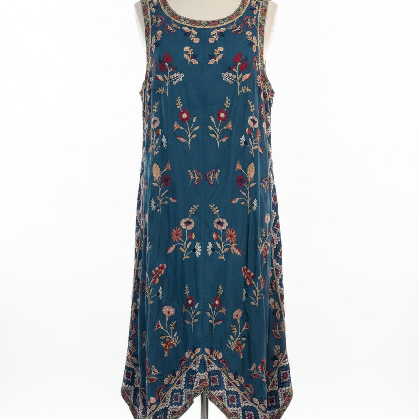 Tolani Collection · TealMulti Embroidered Handkerchief hem · Medium · TealMulti