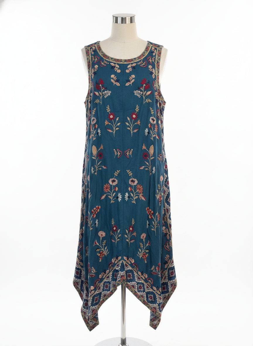 Tolani Collection · TealMulti Embroidered Handkerchief hem · Medium · TealMulti