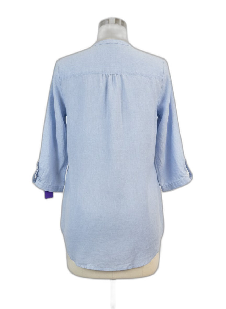 Nicole Miller · Roll Tab Shirt · Large · LightBlue
