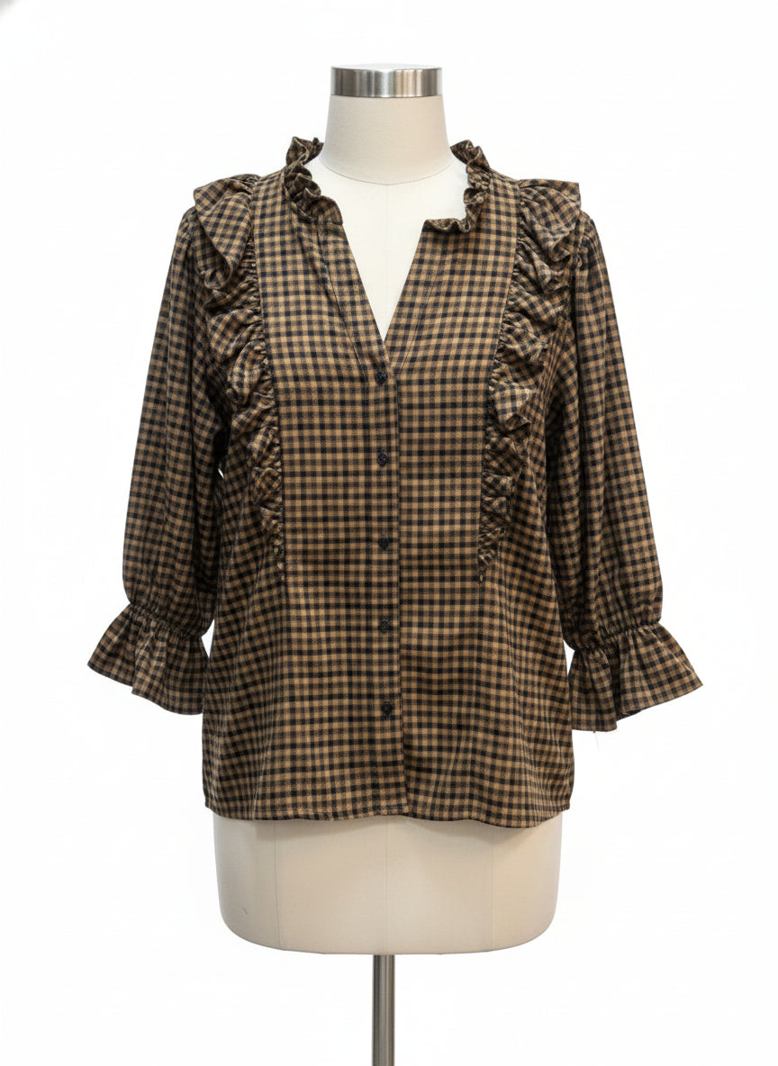 Anthropologie · Blue Tassel · Small · Black/Tan Gingham