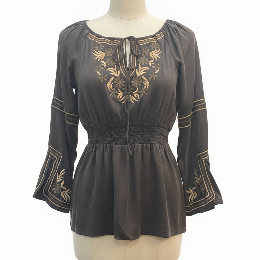 Anthropologie · Blue Tassel Embroidered w/ Smocked Waist · Small · Cocoa