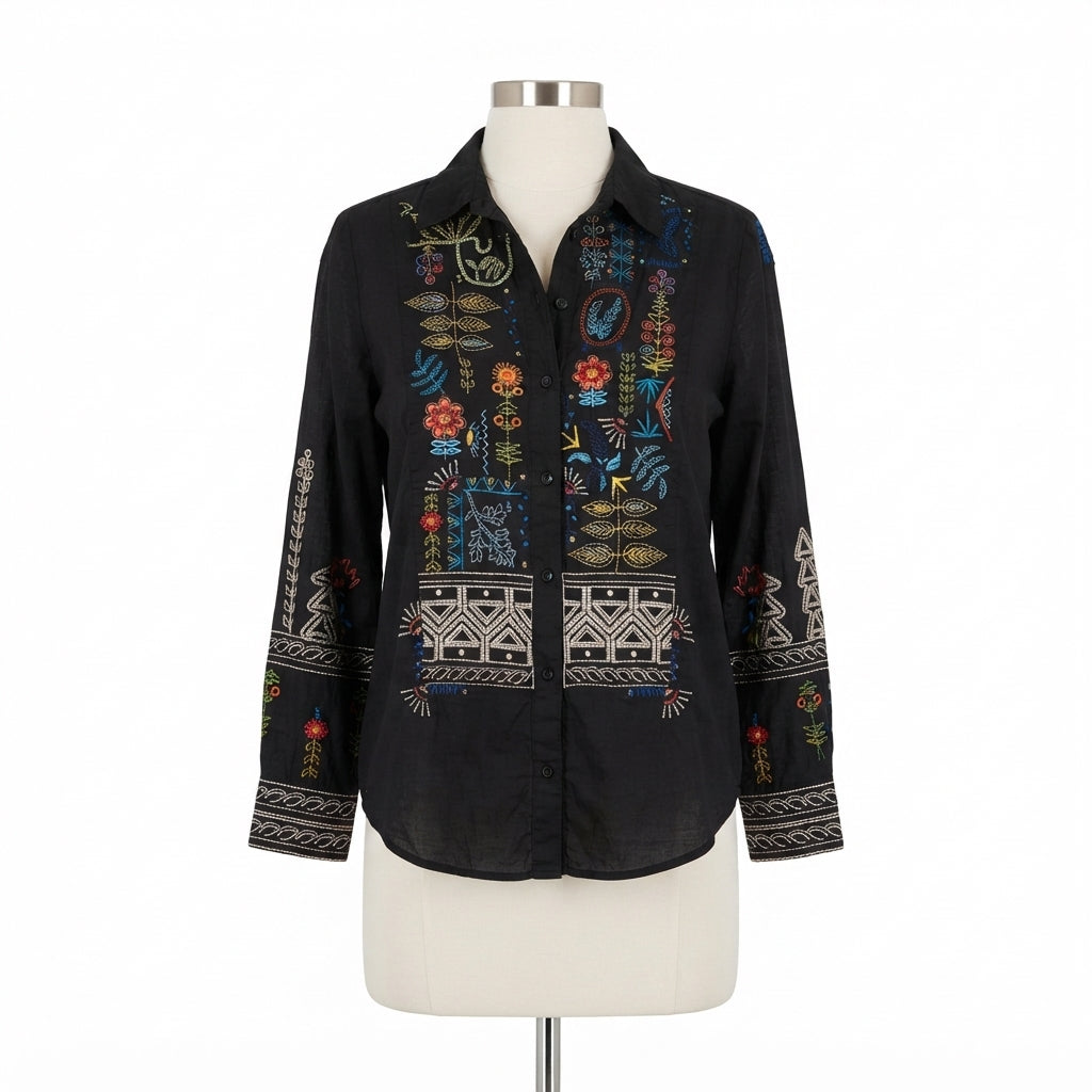 JohnnyWas · BIKIMulti Floral Embroidered Long Sleeve Top · Medium · BikiMulti