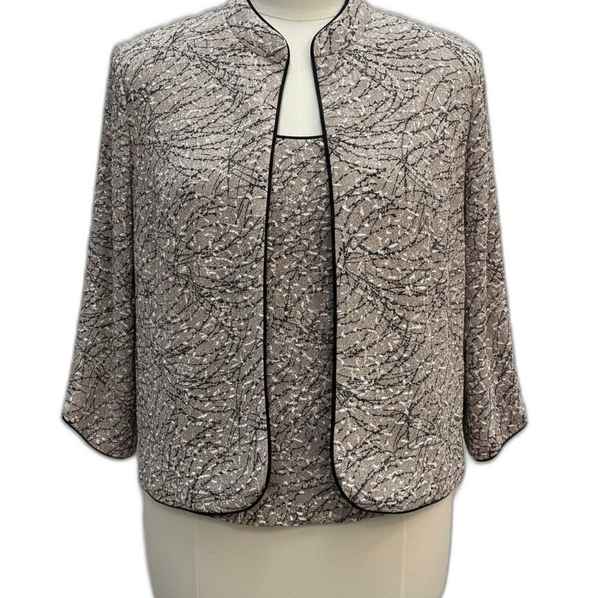 Alex Evenings · Evening Jacket · 1X · Taupe & Silver