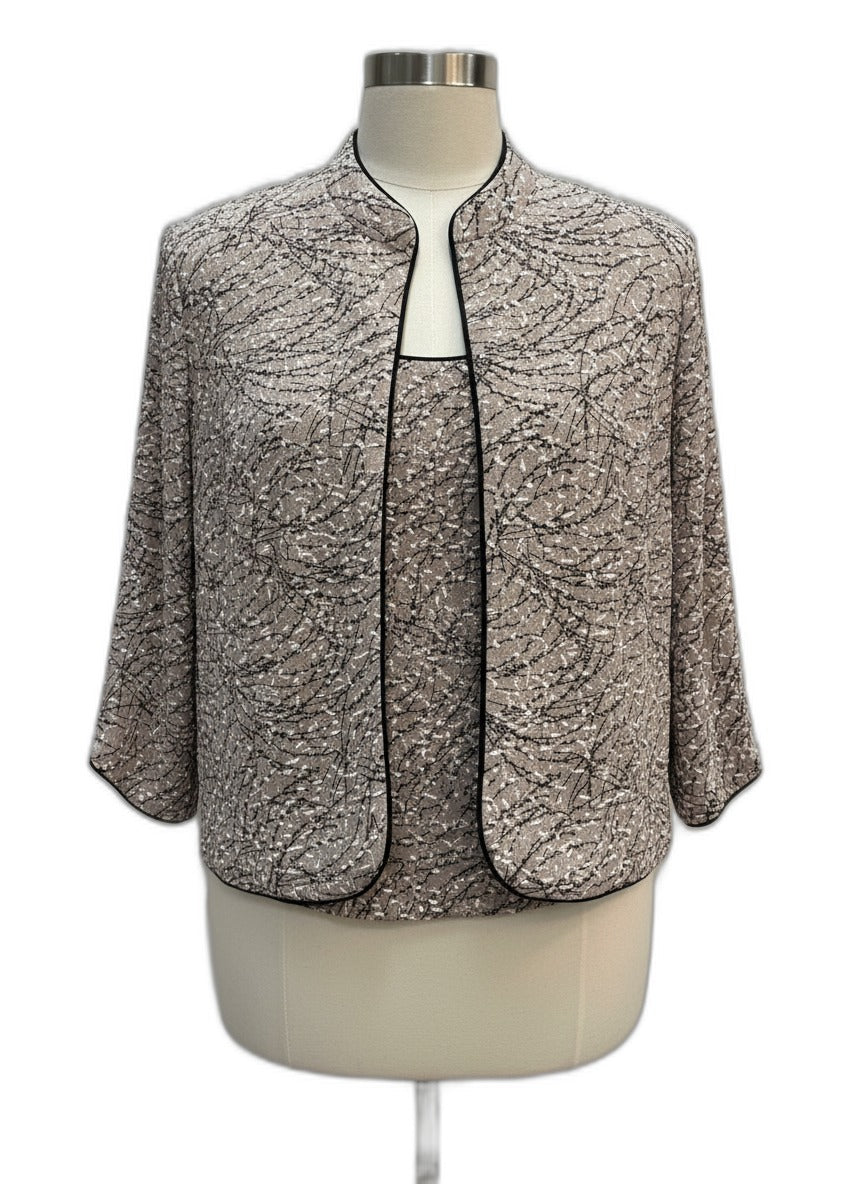 Alex Evenings · Evening Jacket · 1X · Taupe & Silver
