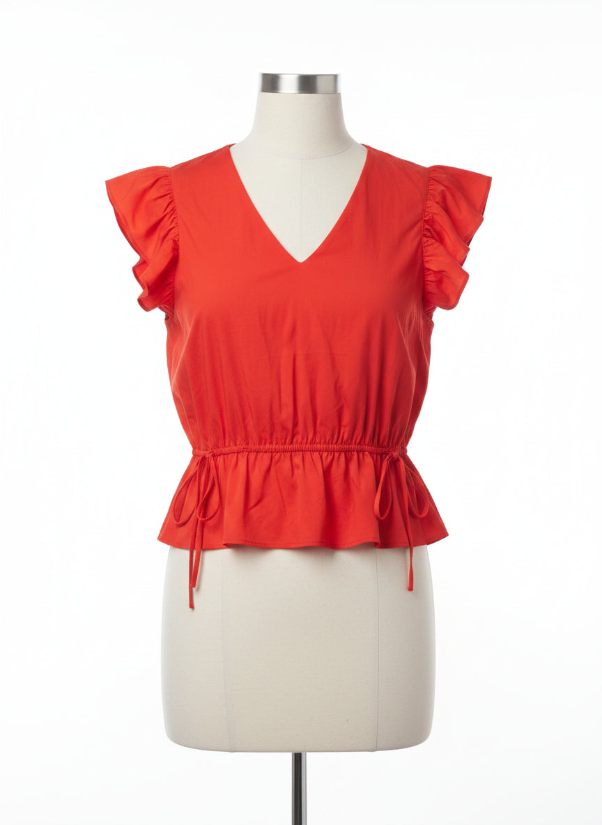 Marc NY · Flutter Sleeve Top · Medium · Poppy