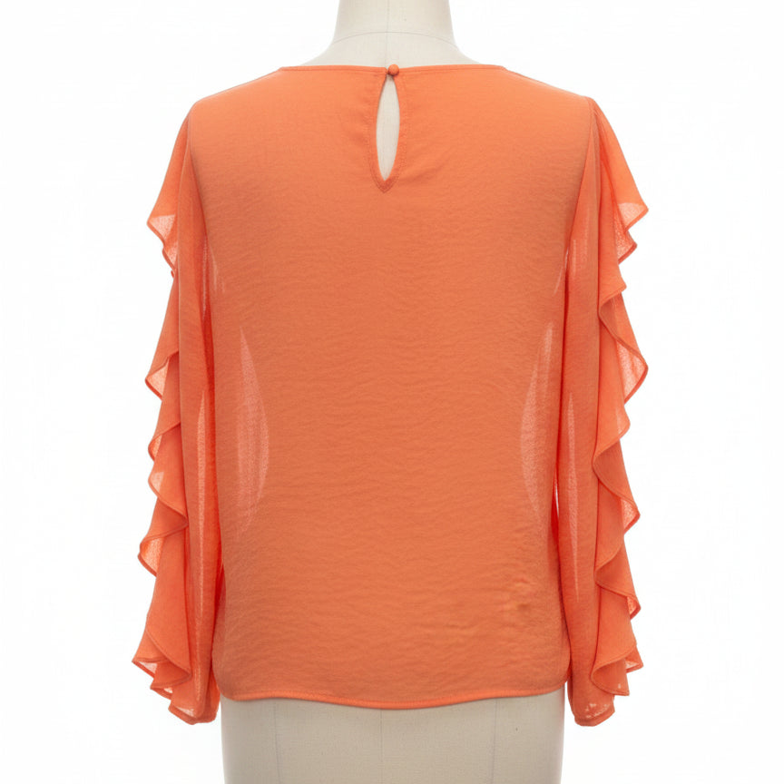 Vince Camuto · Cold Shoulder Top Ruffled Sleeve · Medium · Papaya