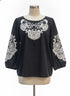 Talbots · 3/4 Sleeve Embroidered Blouse · Large · Black