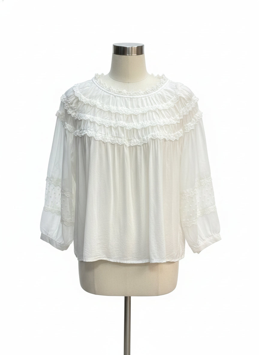 Sundance · Boho Chic Top Lace Trim · Large · White