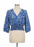 Melanie Lynne · 3/4 Sleeve Smocked Waist Blouse · Medium · BlueWhite