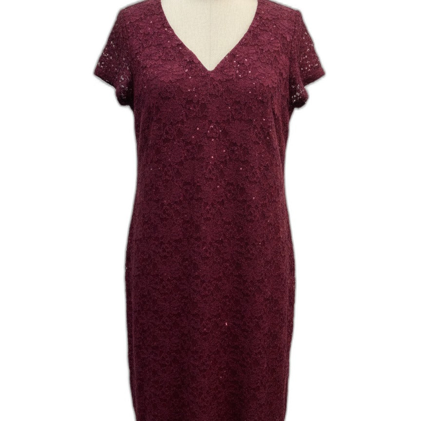 ConnectedApparel · Sparkley short sleeve dress · 22W · Merlot