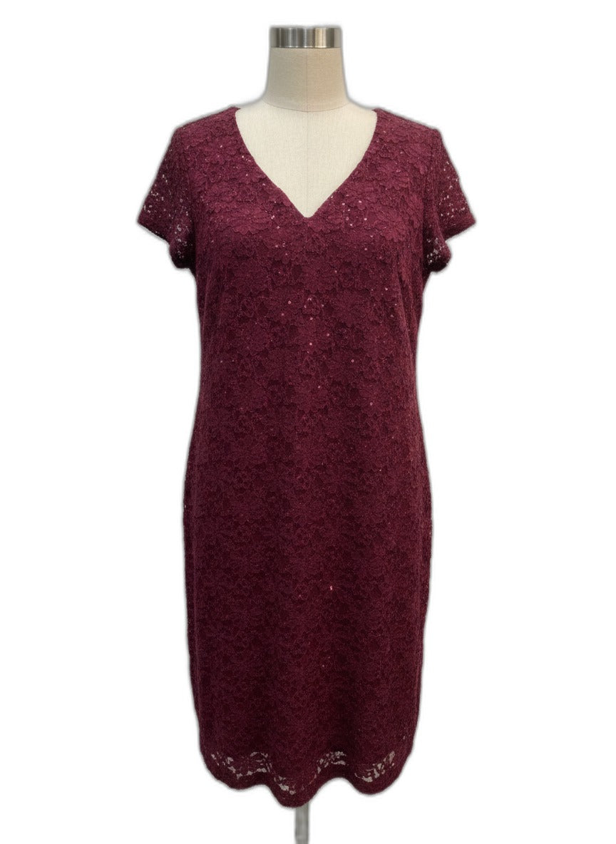 ConnectedApparel · Sparkley short sleeve dress · 22W · Merlot
