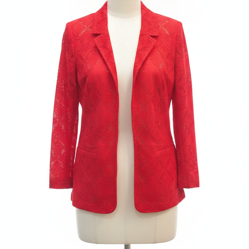 Chico's · Button Up Blazer, Red Lace Detail · Medium · Red