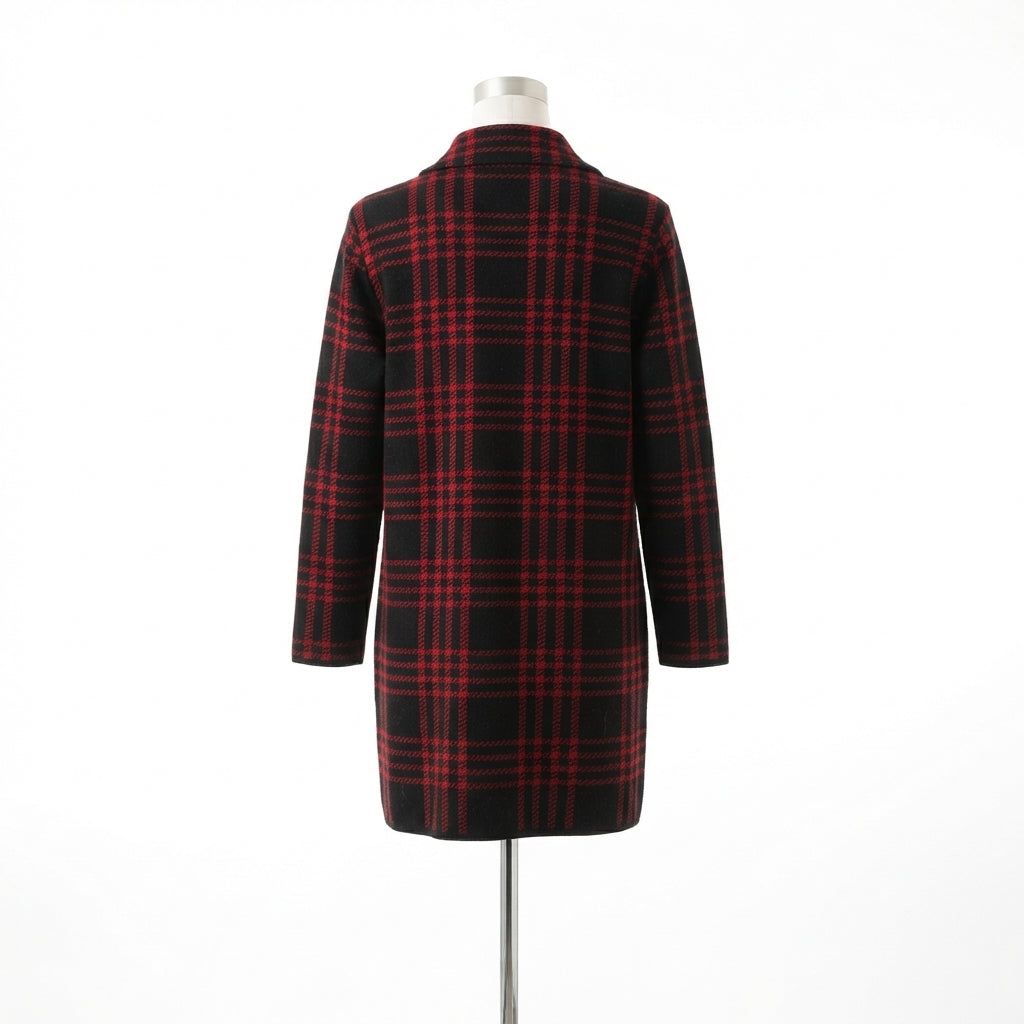 Anne Klein · Blazer style knit cardigan · Medium · RedBlack Plaid
