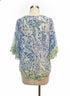 Sundance · Bell Sleeve Top · S/M · White with Blue Print and Neon Yellow Embroidery