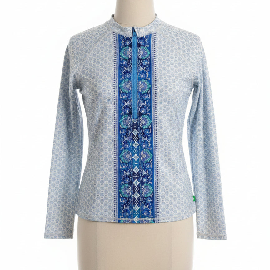 Aqua et Sol · 1/4 Zip Rash Guard · Large · Blue/White