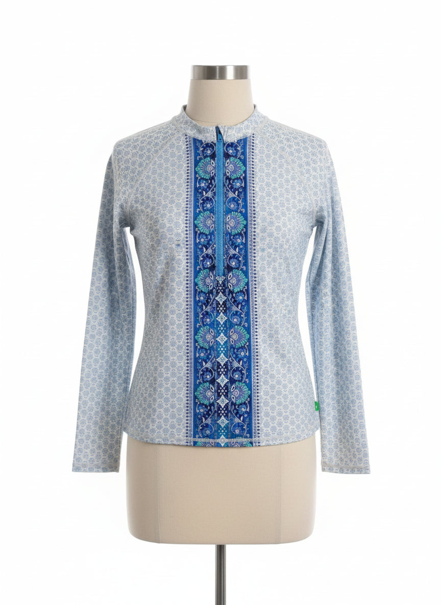 Aqua et Sol · 1/4 Zip Rash Guard · Large · Blue/White
