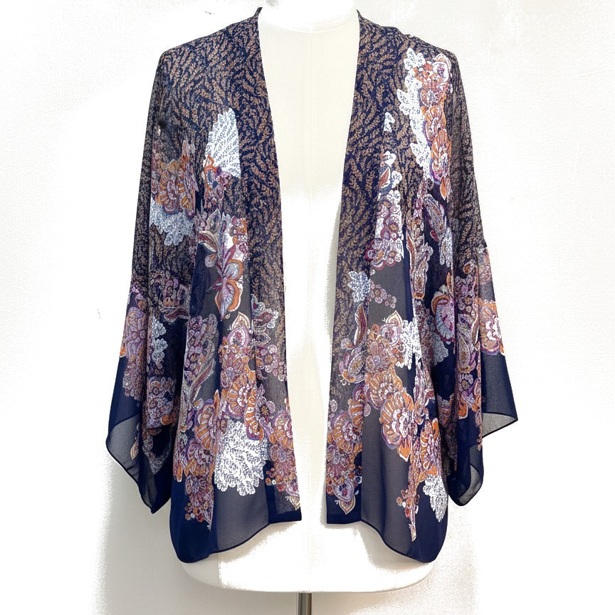 ReneeC · Sheer Paisley floral print Kimono · 2X · Navy Floral