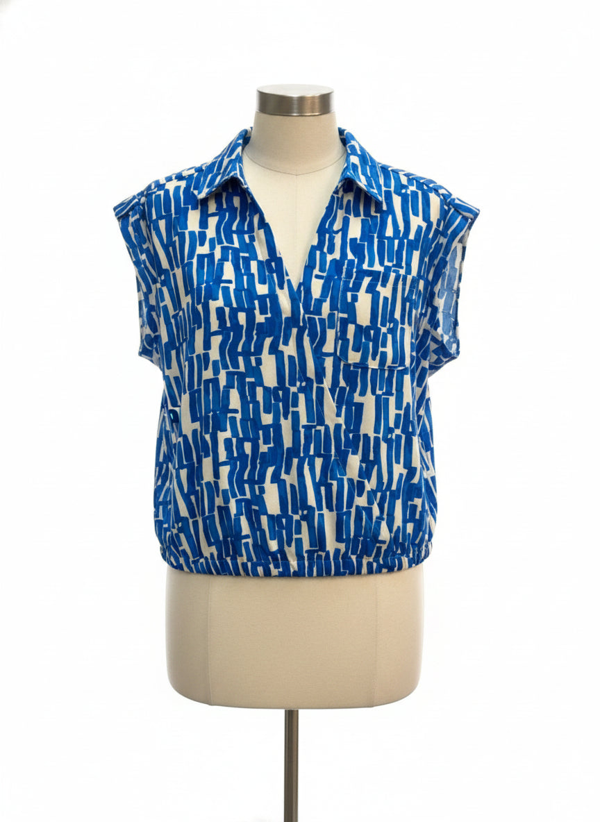 Nine West · Cap Sleeve Top · Small · Blue/White