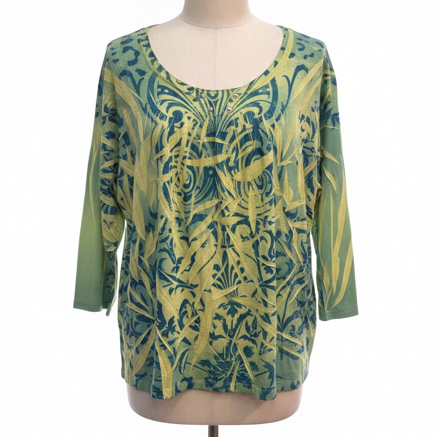 SWEETSPOT · Crinkle Texture 3/4 Sleeve · 3X · Green Yellow