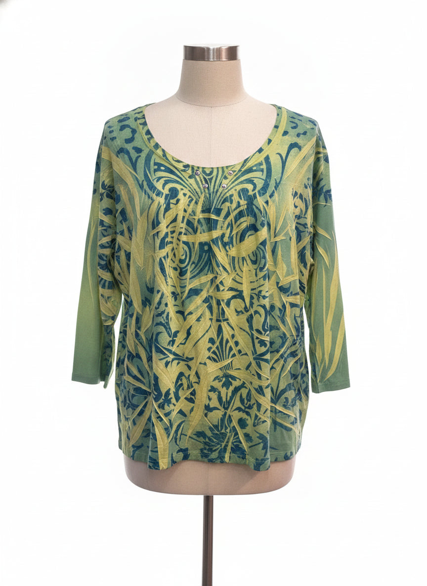 SWEETSPOT · Crinkle Texture 3/4 Sleeve · 3X · Green Yellow