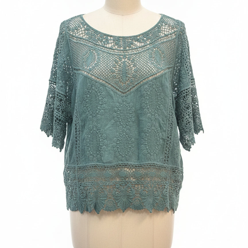 Democracy · Crochet lace detail 3/4 Sleeve · XLarge · Turquoise