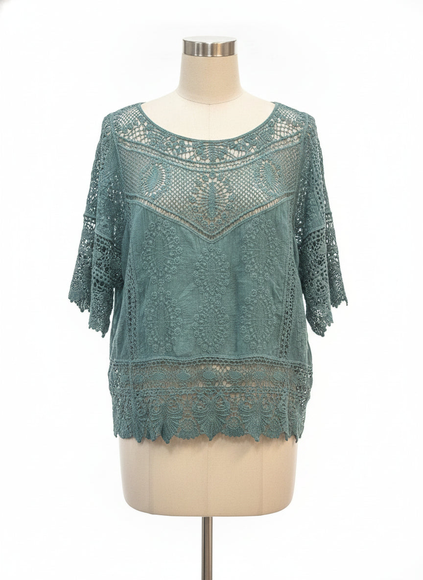 Democracy · Crochet lace detail 3/4 Sleeve · XLarge · Turquoise