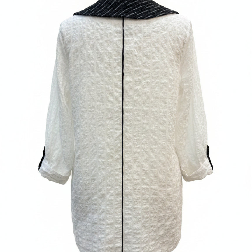 Ali Miles · Roll Tab Shirt · Medium · WhiteGray Textured