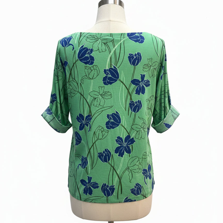 Style&Co · Elbow Length Top · Large · GreenNavy Floral