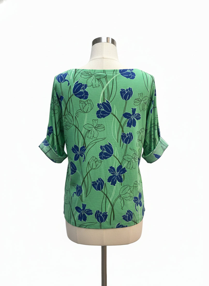 Style&Co · Elbow Length Top · Large · GreenNavy Floral