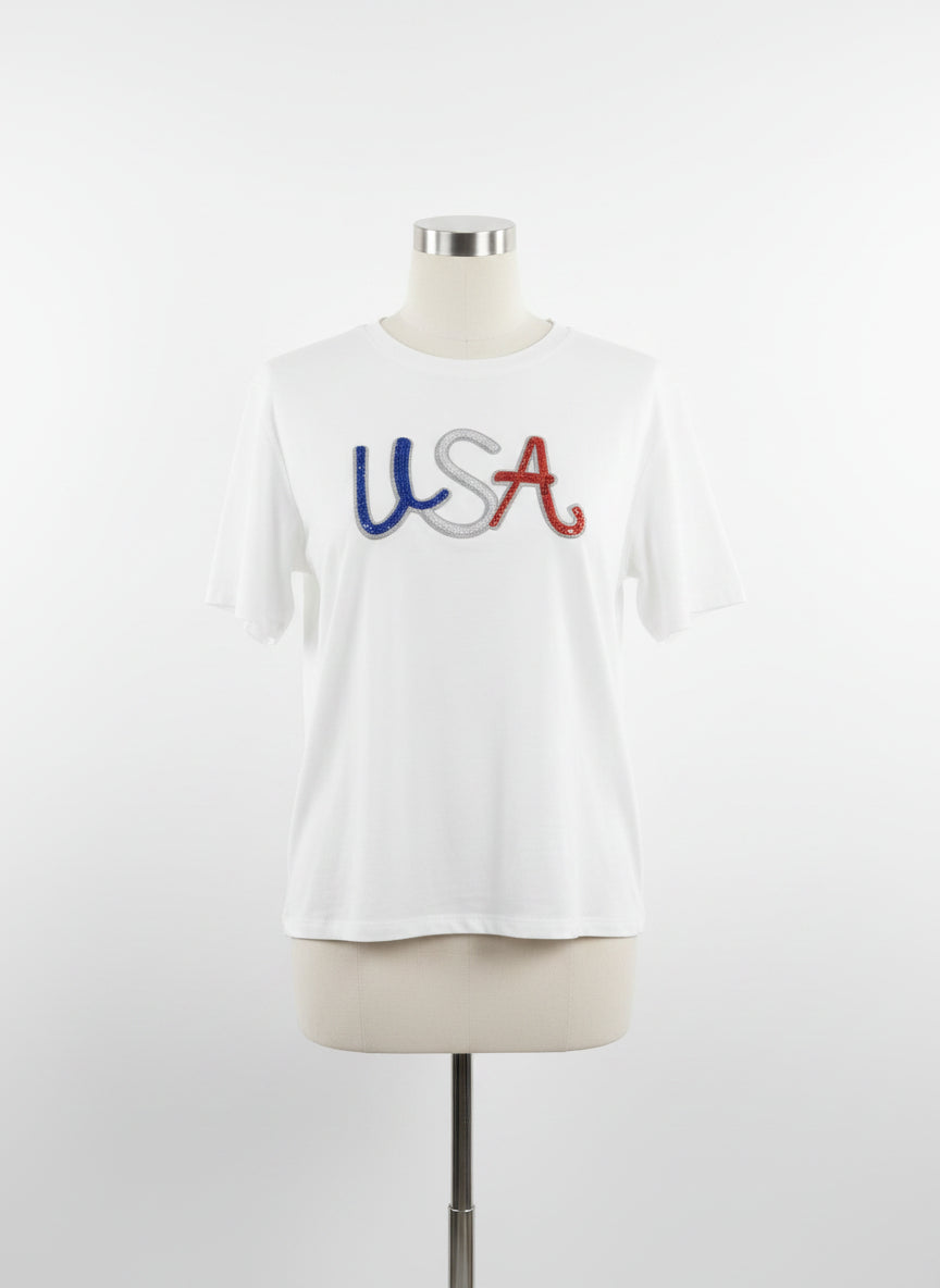 TCR · NEW Sequin USA Tee · 1X/2X · White