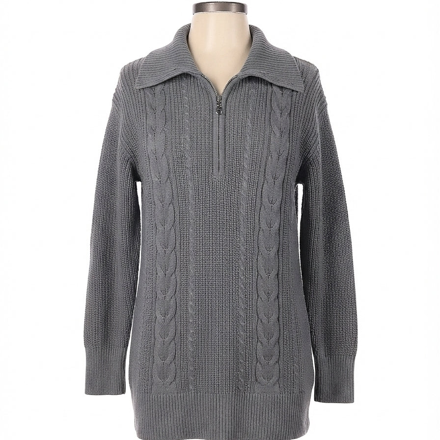 Style&Co · Tunic 1/4 Zip Cable Knit Sweater · Medium · Gray