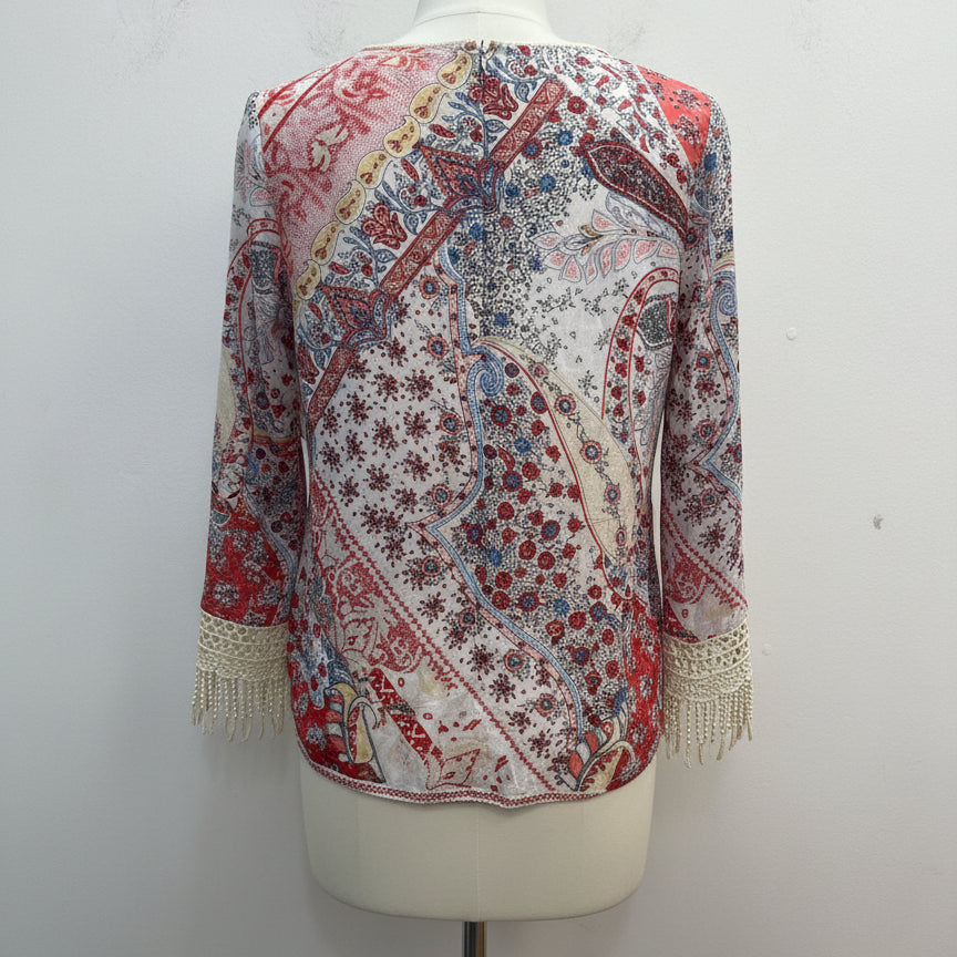 Sundance · Floral Paisley w/Fringe Sleeves · Small · CreamRed
