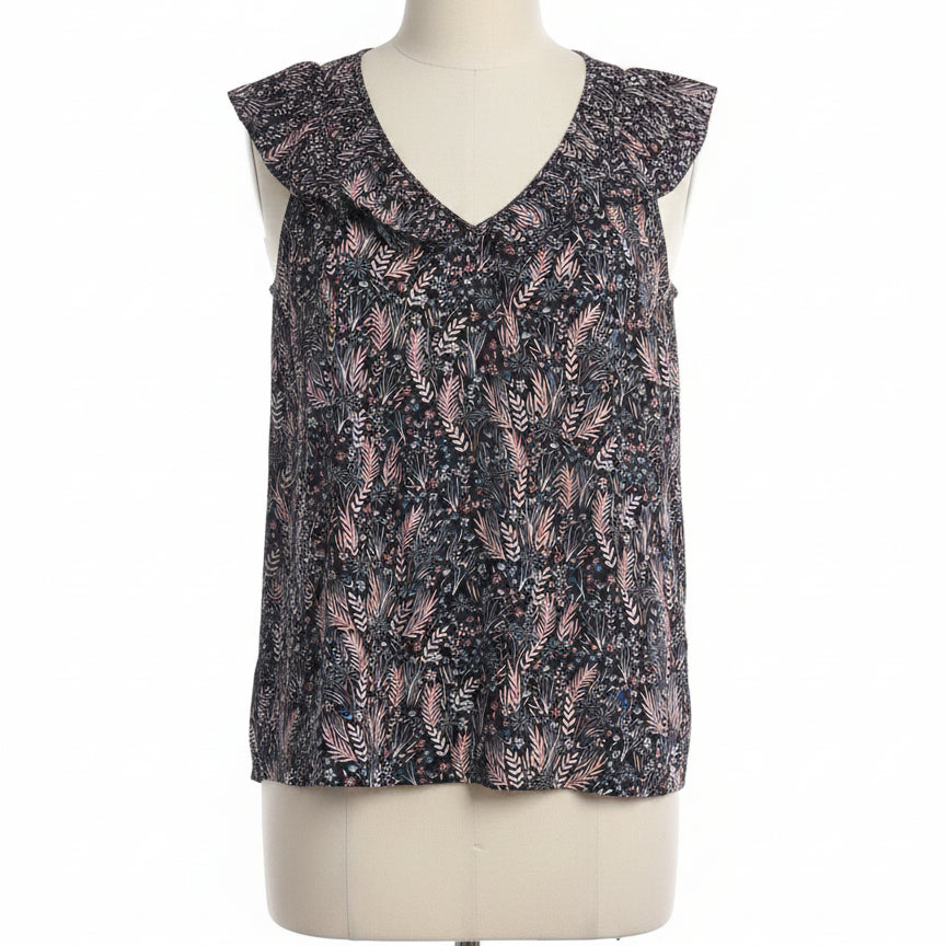 LOFT · Ruffle detail Sleeveless Top · Large · Black Floral