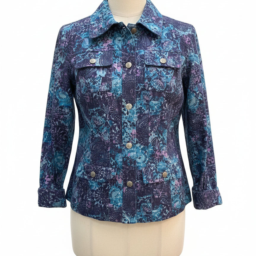 Chris&Banks · Medallion Print Button Up Jacket · Medium · AquaNavy