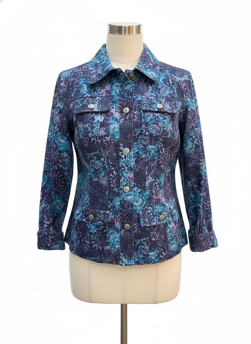 Chris&Banks · Medallion Print Button Up Jacket · Medium · AquaNavy