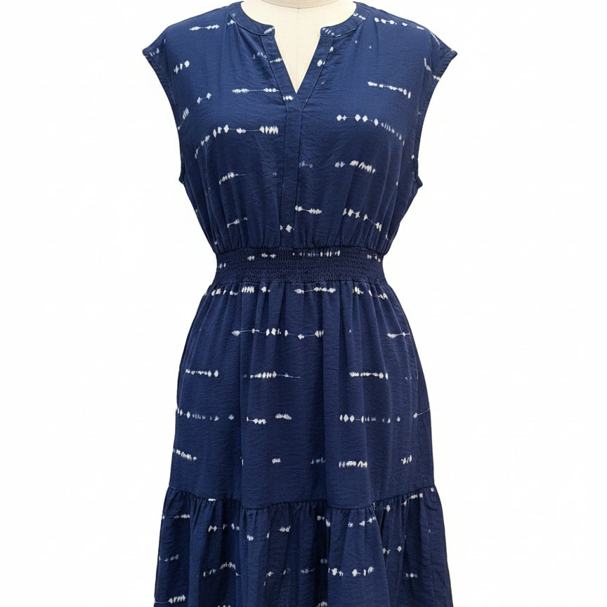 Sonoma · Sleeveless Dress With Pockets and Smocked Waist · Large · NavyWhite
