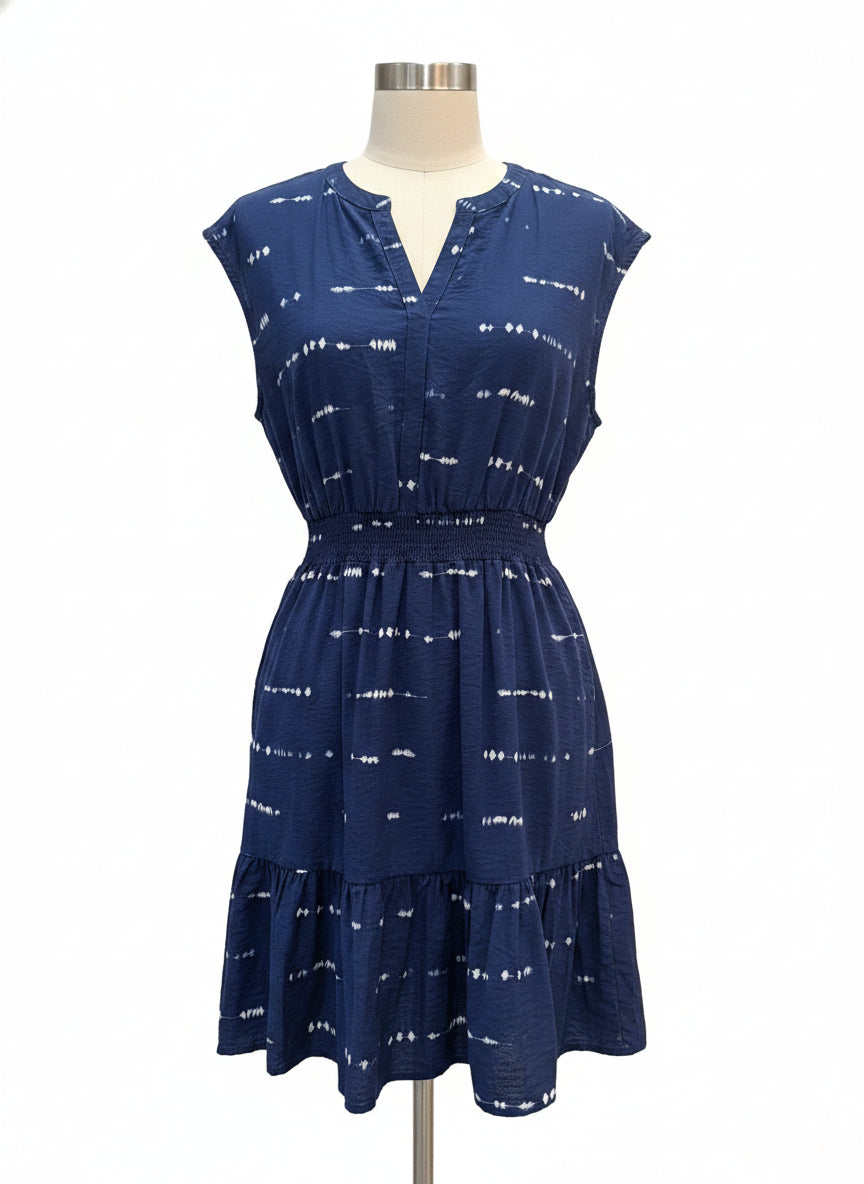 Sonoma · Sleeveless Dress With Pockets and Smocked Waist · Large · NavyWhite