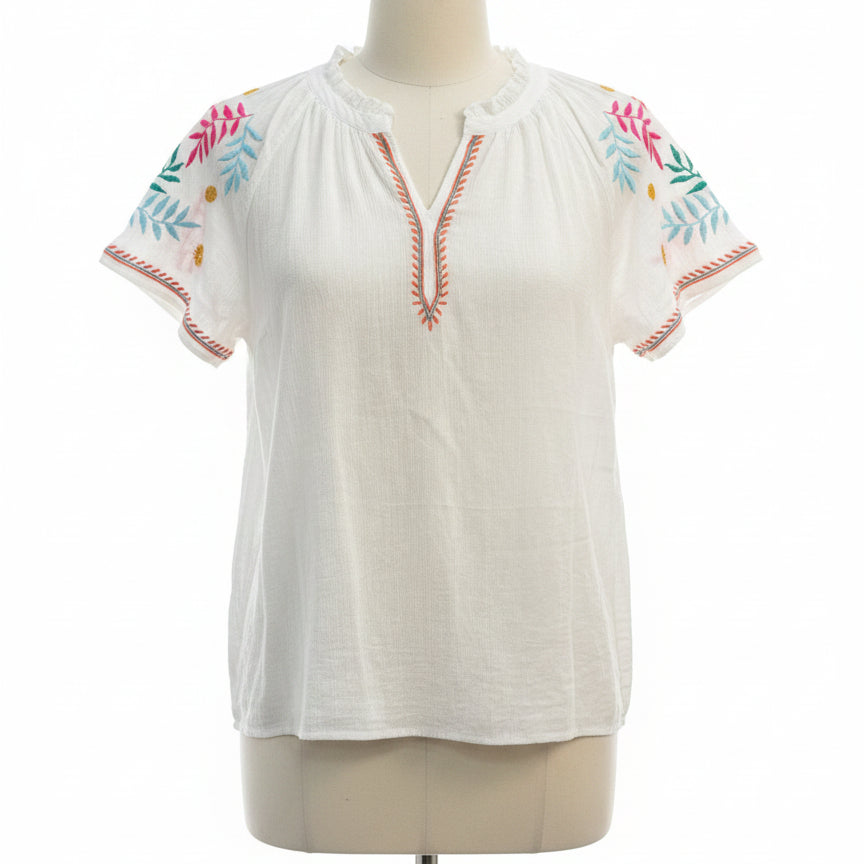 Talbots · Boho Top · XLarge · WhiteMulti Embroide