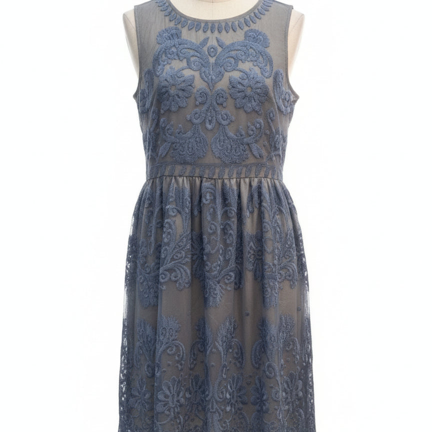 Sundance · Sleeveless Dress Blue Lace Overlay · 10 · Blue
